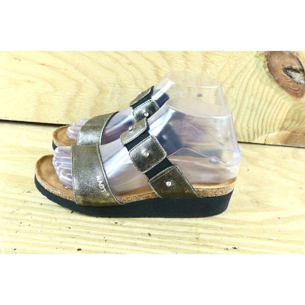 NAOT Sandals Womens Sz 6 Ashley Gold Leather Rhinestone Wedge shoes